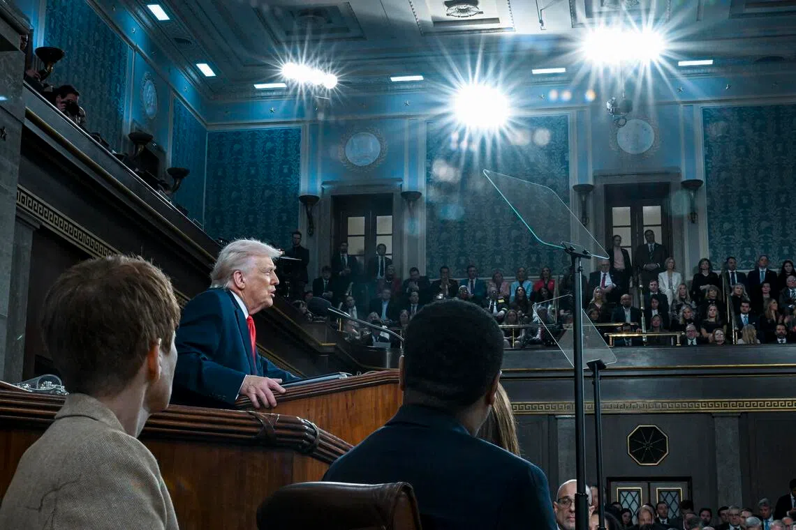 US President Donald Trump delivers his State of the Union address to a joint session of Congress at the Capitol in Washington, on Feb 24. 