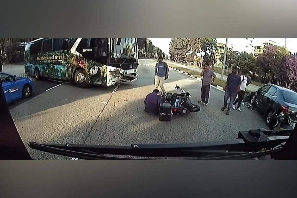 A video of the accident posted on Facebook shows a bus cutting across a three-lane road from another road.