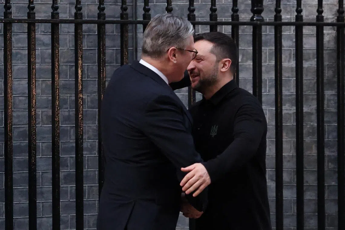 British Prime Minister Keir Starmer (left) welcoming Ukrainian President Volodymyr Zelenskiy to London, on March 1.