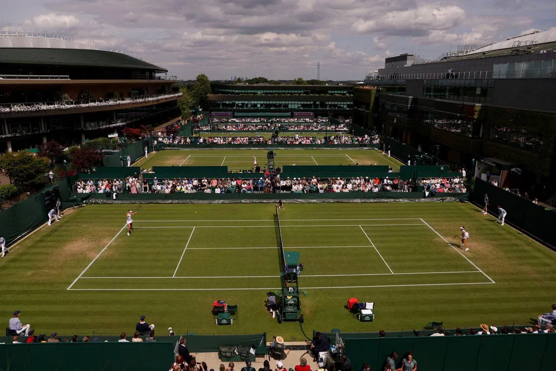 FILE PHOTO: Tennis - Wimbledon - All England Lawn Tennis and Croquet Club, London, Britain - July 6, 2023 General view inside the court during a second round match REUTERS/Andrew Couldridge