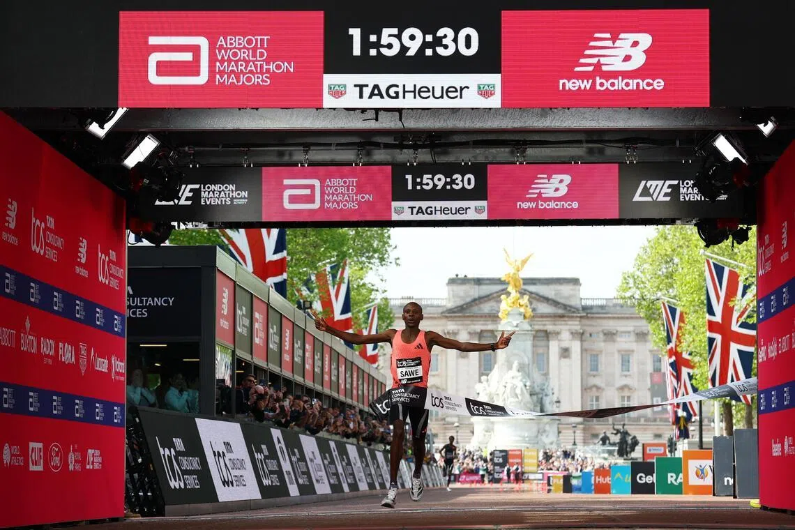 Sabastian Sawe's time of 1:59:30 in the London marathon was the first time a runner had run below two hours.  