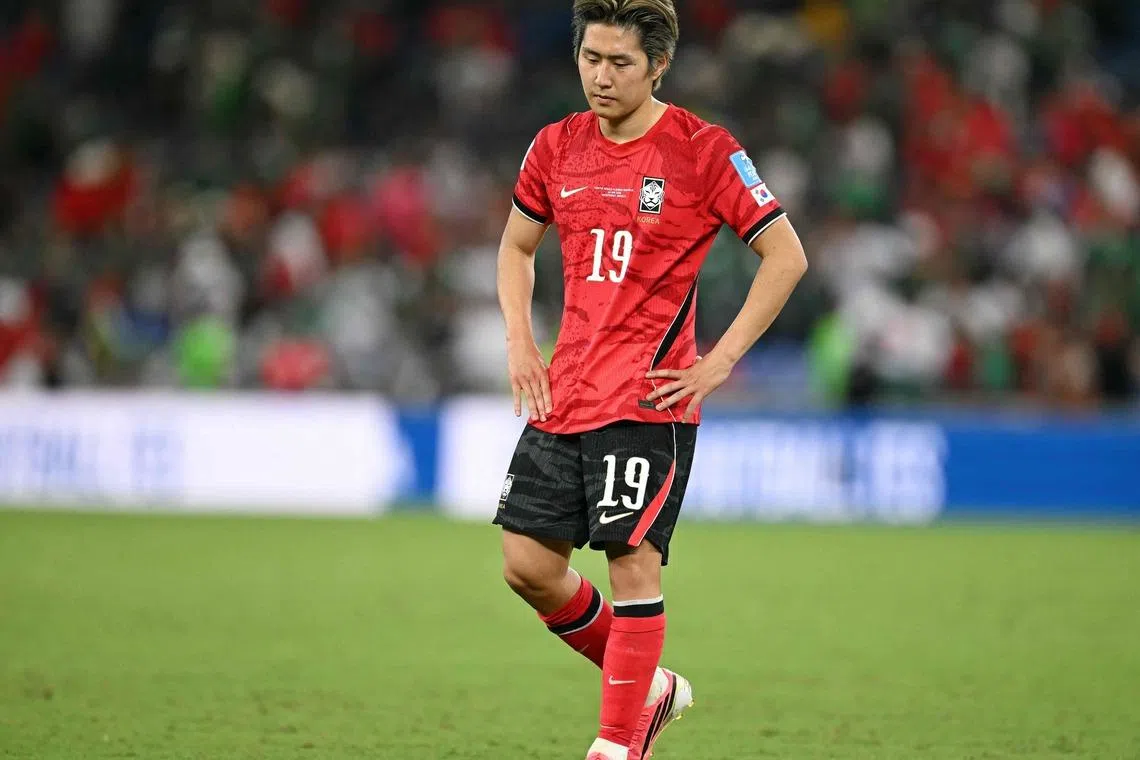 South Korea’s Lee Kang-in reacts after his team to South Africa.