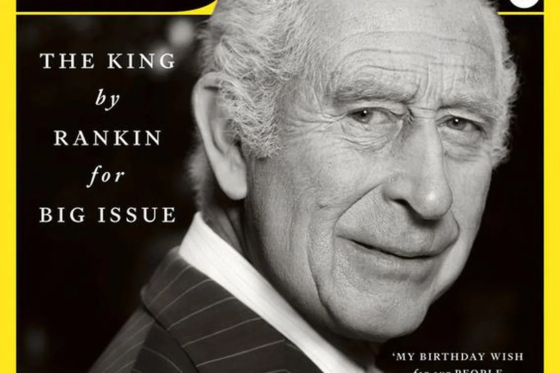 The portrait of Britain's King Charles, shot by photographer Rankin at Clarence House in London, Britain, appears on the cover of the Big Issue magazine, which will be available on sale on November 13, 2023, in this handout image obtained by Reuters on November 10, 2023. Rankin Photography/The Big Issue/Handout via REUTERS
