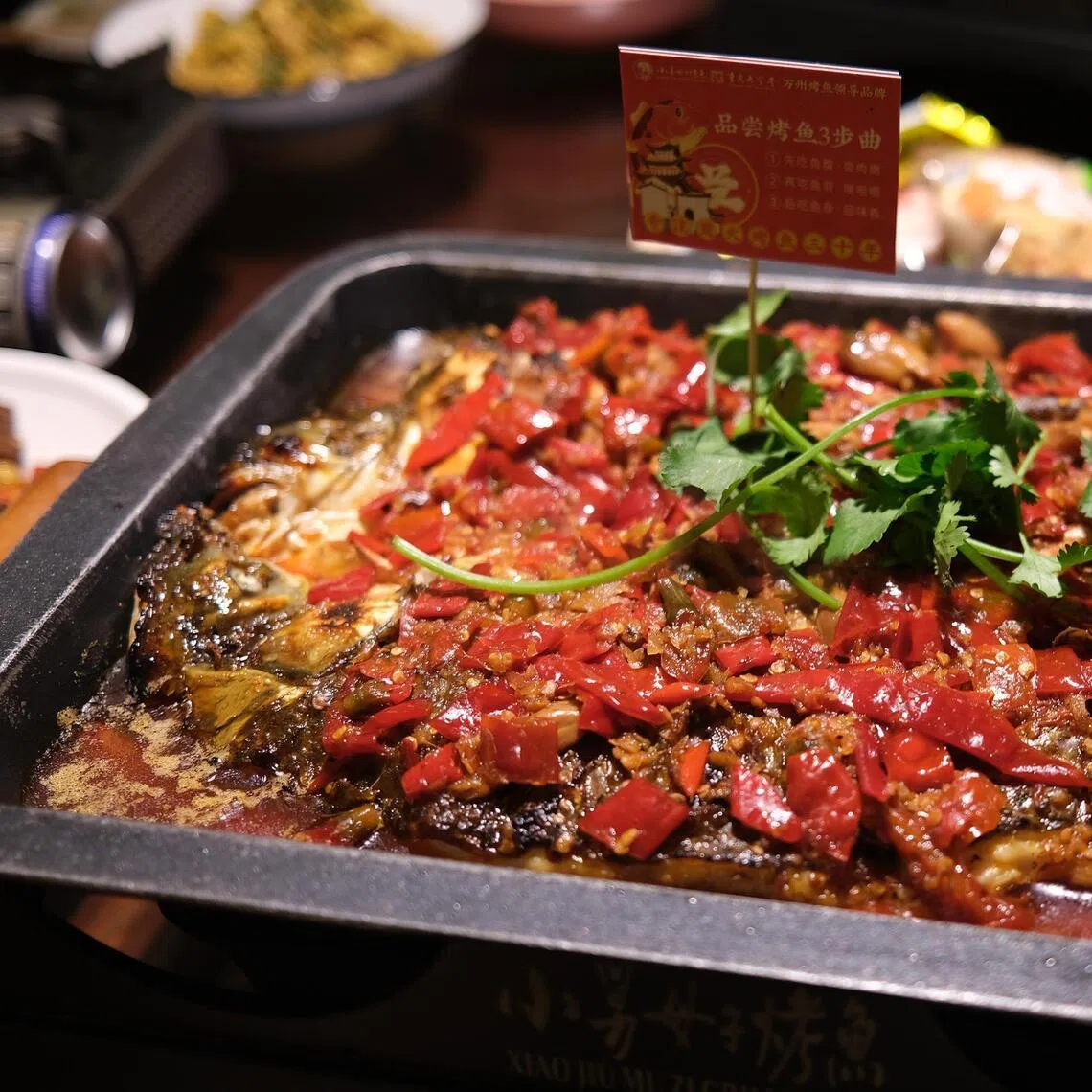 awkaoyu - Grilled fish served with pickled peppers is a specialty in Wanzhou district in Chongqing. China's national food and catering industry body named Wanzhou the hometown of kaoyu in 2018.


ST PHOTO: AW CHENG WEI