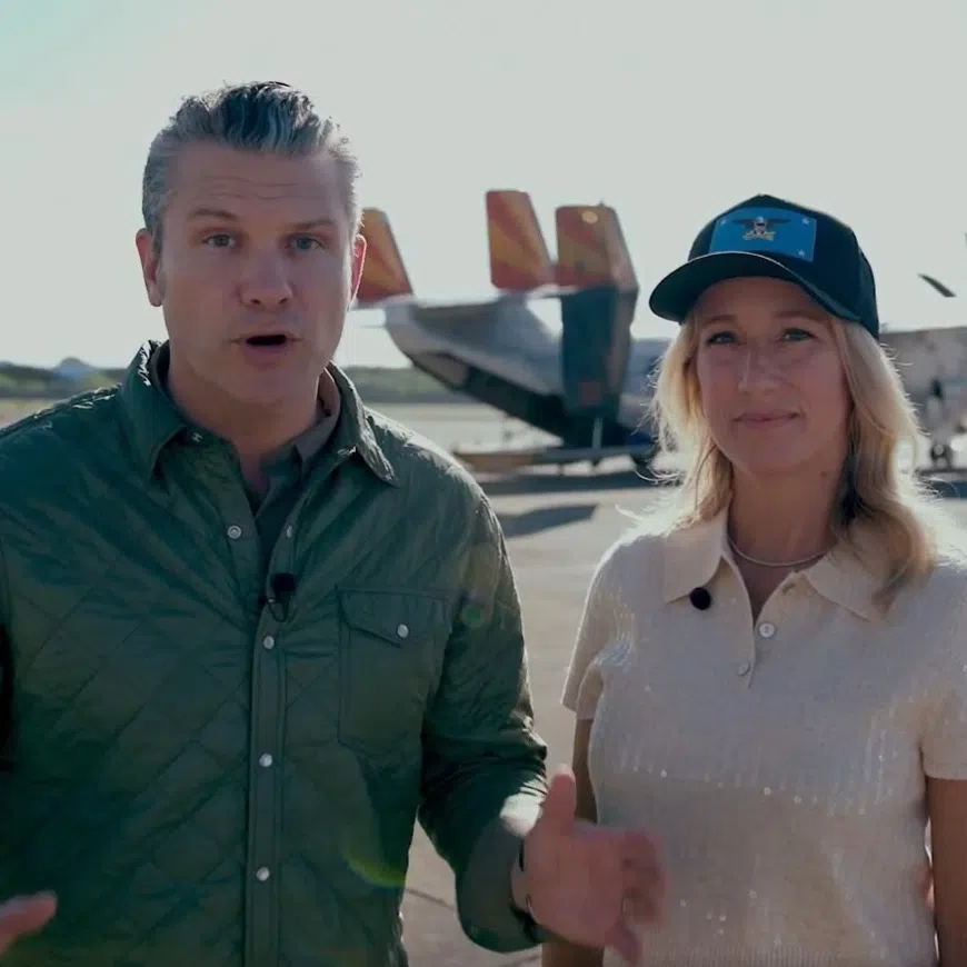 US Secretary of Defence Pete Hegseth and his wife, Jennifer, in a screenshot posted to his X account on Nov 27.