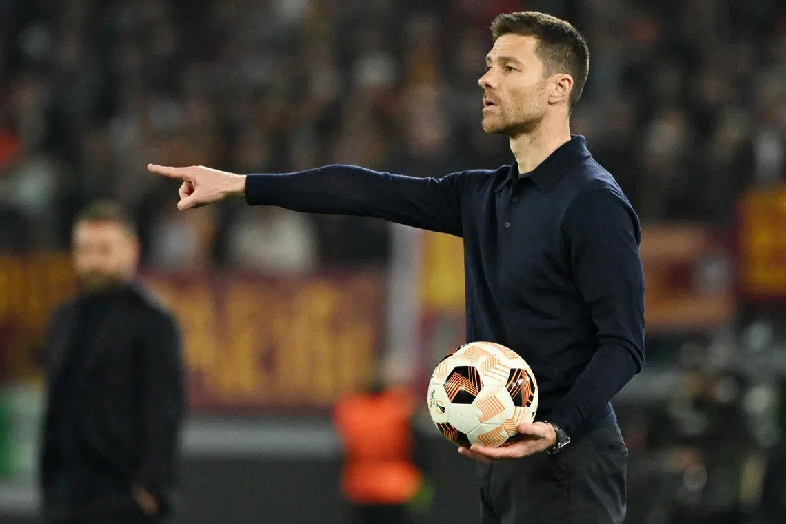 Soccer Football - Europa League - Semi Final - First Leg - AS Roma v Bayer Leverkusen - Stadio Olimpico, Rome, Italy - May 2, 2024  Bayer Leverkusen coach Xabi Alonso reacts REUTERS/Alberto Lingria