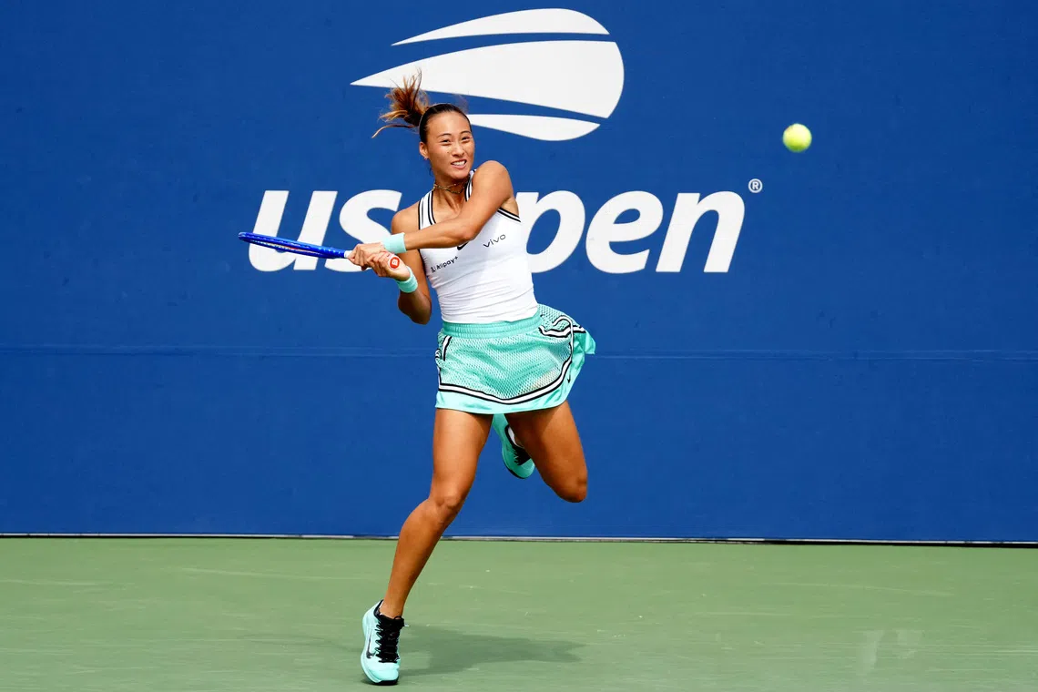 Tennis - U.S. Open - Flushing Meadows, New York, United States - September 5, 2026 China's Qinwen Zheng in action during her third round match against Madison Keys of the U.S. IMAGN IMAGES via Reuters/Jerry Lai