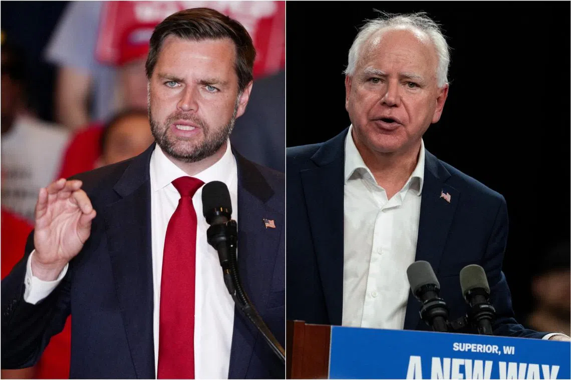 Mr J.D. Vance (left) and Mr Tim Walz are set to debate each other on Oct 1.