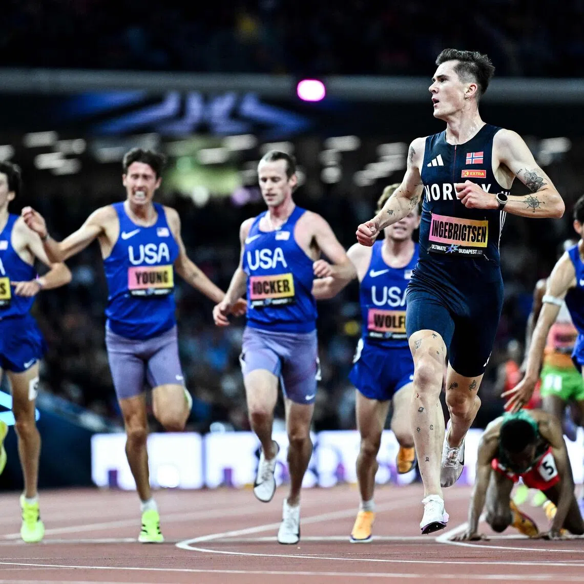 Norway’s Jakob Ingebrigtsen wins the men’s 5000m final during the World Athletics Ultimate Championship at the Gyula Zsivotzky National Athletics Centre in Budapest on Sept 11.