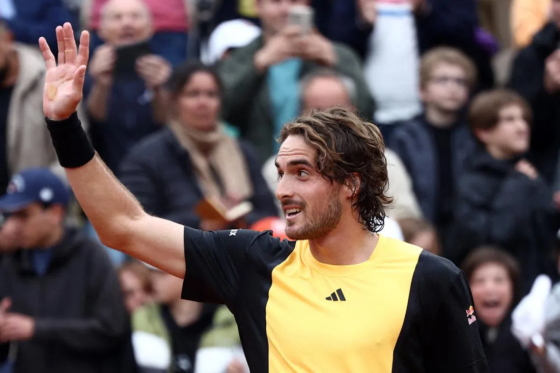 Tennis - French Open - Roland Garros, Paris, France - May 29, 2024 Greece's Stefanos Tsitsipas celebrates after winning his second round match against Germany's Daniel Altmaier REUTERS/Yves Herman