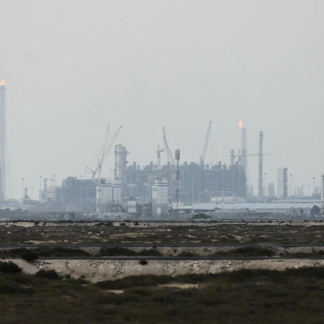 FILE PHOTO: QatarEnergy's liquefied natural gas (LNG) production facilities, amid the U.S.-Israeli conflict with Iran, in Ras Laffan Industrial City, Qatar March 2, 2026. REUTERS/Stringer/File Photo