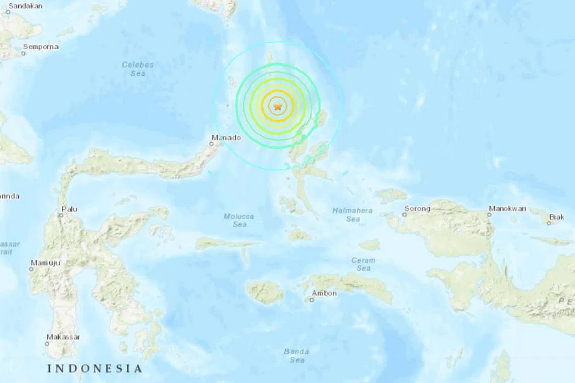 The 7.0-magnitude quake struck at a depth of 64km off the coast of Manado city in North Sulawesi.