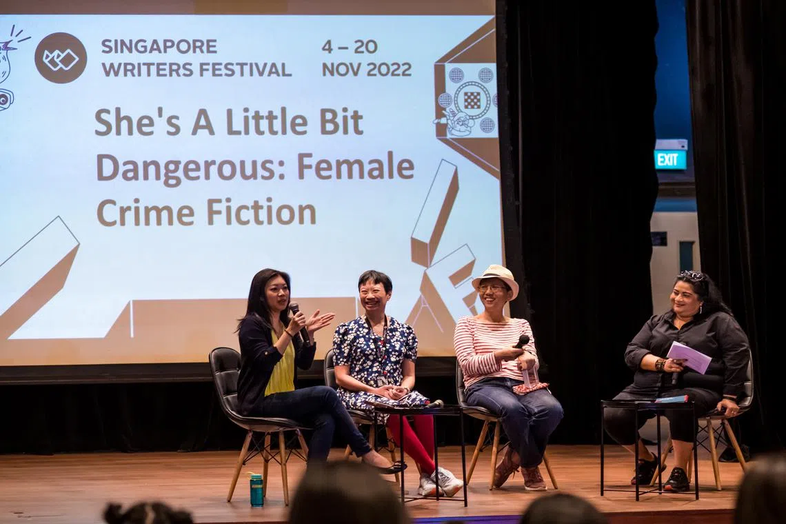 (From left) Grace Chia, Ovidia Yu and Julianne Cheah with moderator Carolyn Camoens talked about crime, murder and Agatha Christie