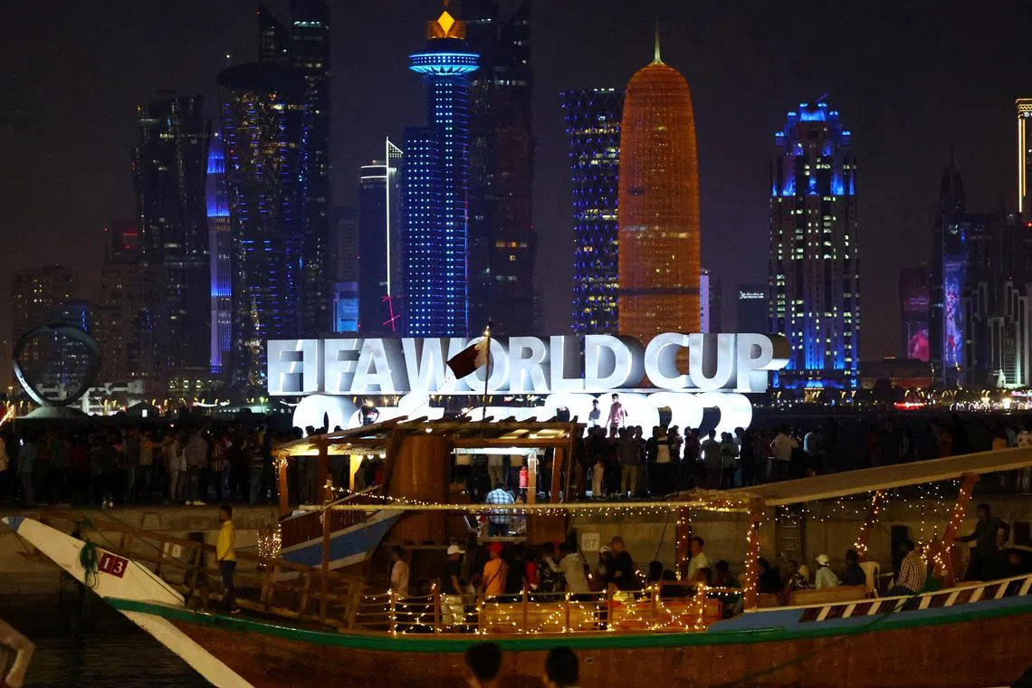 People in a boat on the Corniche Promenade are pictured ahead of the start of the World Cup on Friday.      
