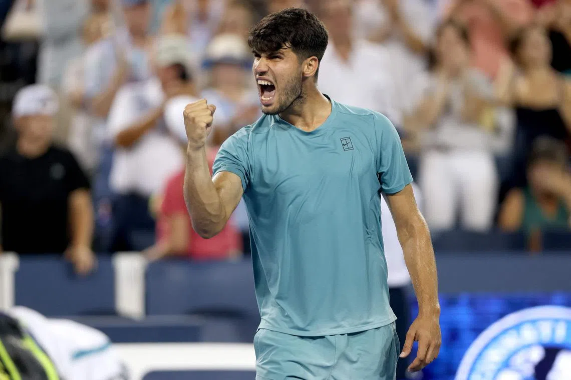 Carlos Alcaraz celebrates his win against Luca Nardi.
