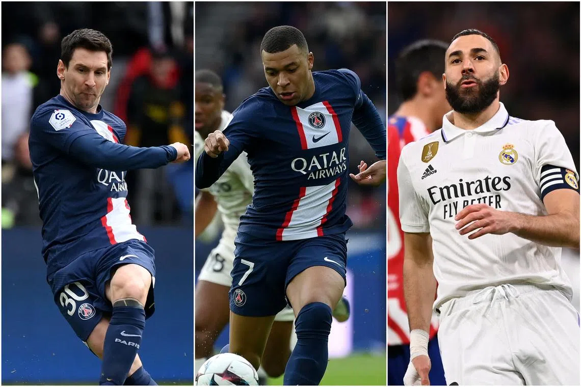 (From left) Lionel Messi, Kylian Mbappe and Karim Benzema go up against one another for the 2022 Best Fifa Men’s Player prize.