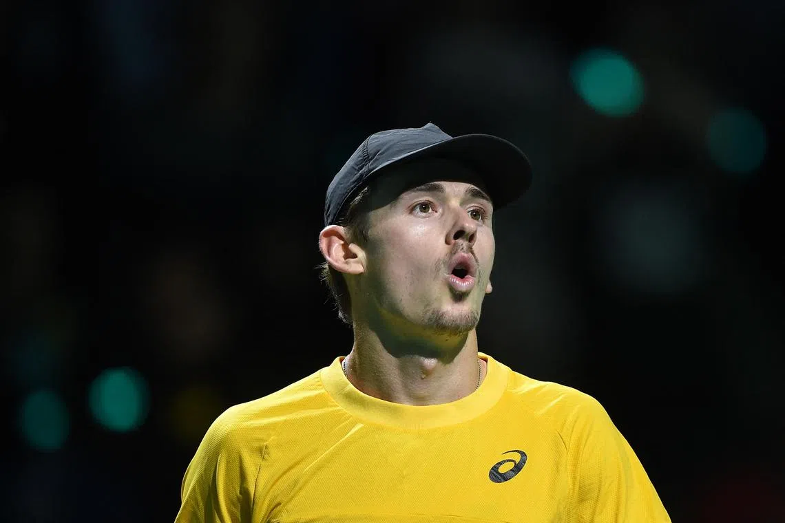 Australia's Alex de Minaur reacts to beating Finland's Emil Ruusuvuori.
