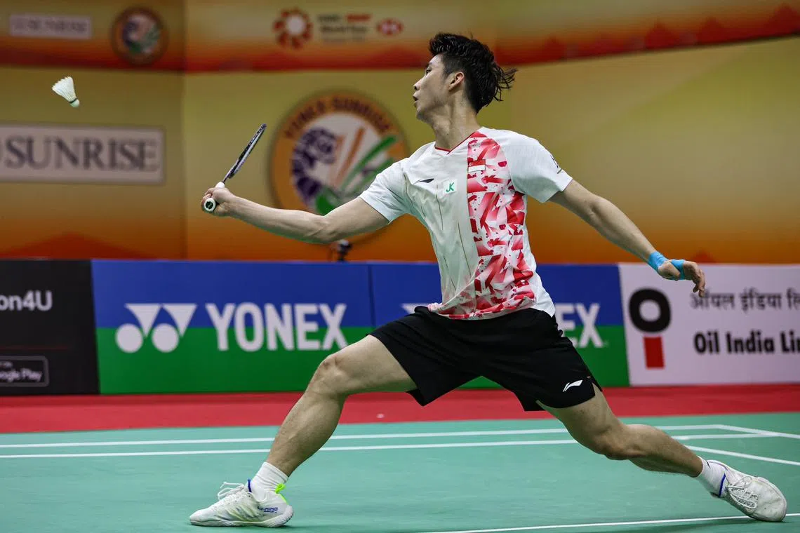 Singapore's world No. 7 Loh Kean Yew in action during his 12-21, 17-21 loss to Thailand's Kunlavut Vitidsarn at the India Open quarter-finals.