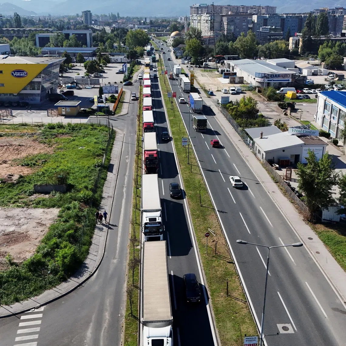 About 600 trucks were parked near cargo customs terminals in several towns, including the capital Sarajevo (above).