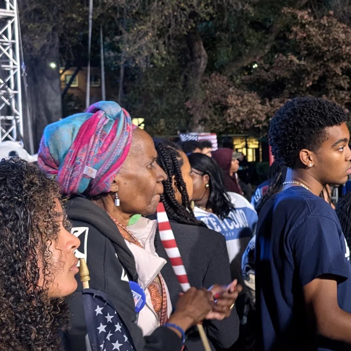 Retiree Sheila Carpar (centre) waited for six hours at Howard University in Washington for US Vice-President Kamala Harris to address the crowds.