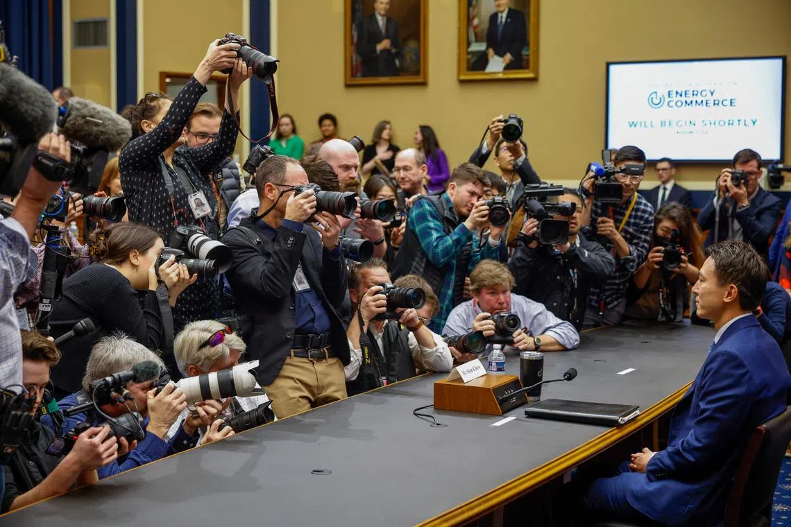 TikTok CEO Shou Zi Chew preparing to testify before the House Energy and Commerce Committee in the Rayburn House Office Building on Capitol Hill on March 23, 2023 in Washington, DC. The hearing was a rare opportunity for lawmakers to question the leader of the short-form social media video app about the company's relationship with its Chinese owner, ByteDance, and how they handle users' sensitive personal data..