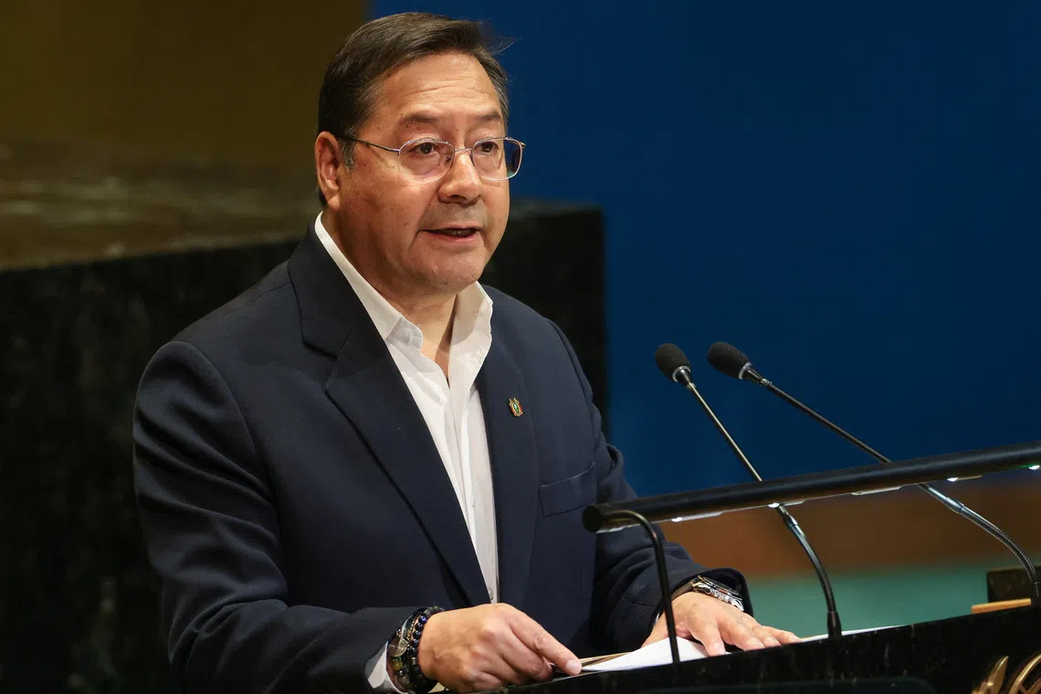 Bolivia's President, Luis Arce addresses the 80th United Nations General Assembly (UNGA), at the U.N. headquarters in New York, U.S., September 25, 2025. REUTERS/Caitlin Ochs