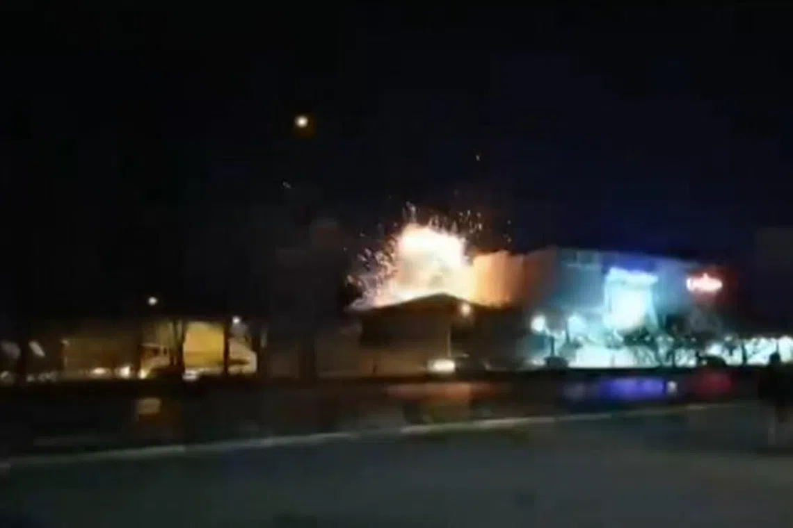 This image grab taken from a UGC video posted on Jan 29, 2023, reportedly shows an explosion in Iran's Isfahan province.