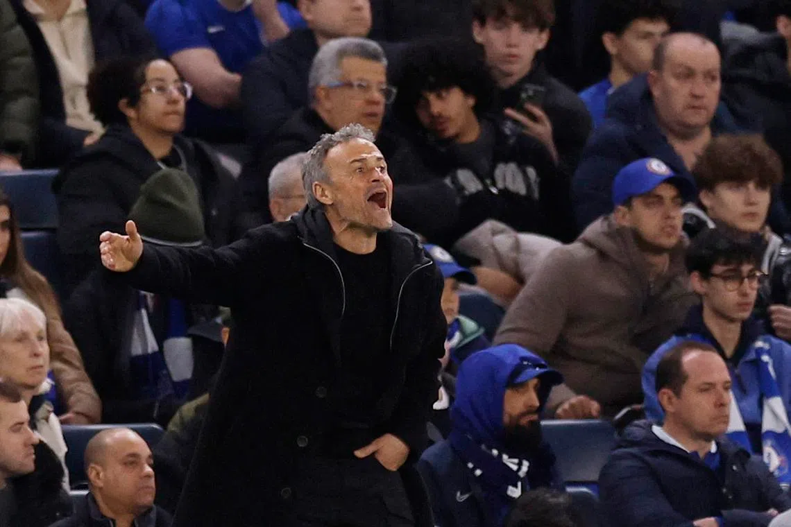 Soccer Football - UEFA Champions League - Round 16 - Second Leg - Chelsea v Paris St Germain - Stamford Bridge, London, Britain - March 17, 2026 Paris St Germain coach Luis Enrique during the match Action Images via Reuters/Andrew Couldridge