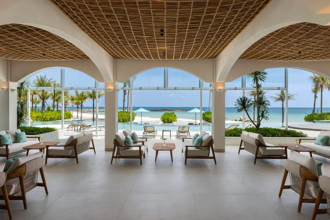The pool at Sonada Beach Club,Movenpick Resort & Spa Bintan Lagoon, overlooks the beach, giving guests a choice between a swim and a day by the sea.