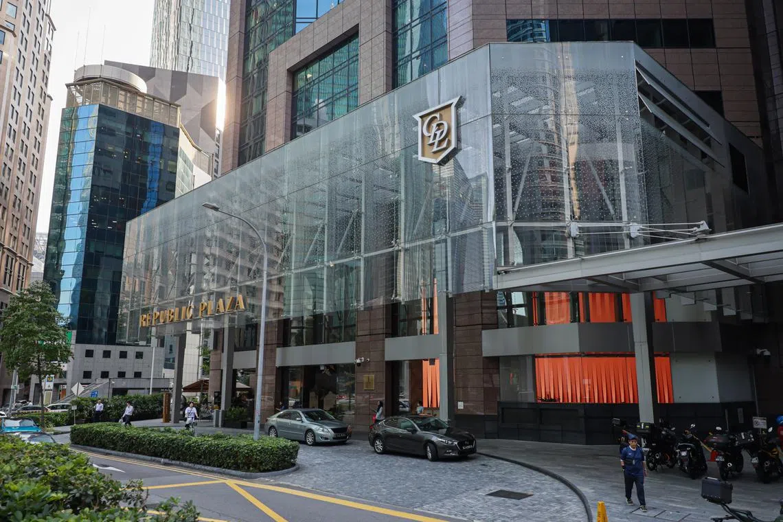Facade of City Developments Limited (CDL) office located at 9 Raffles Place, on Mar 3, 2025.