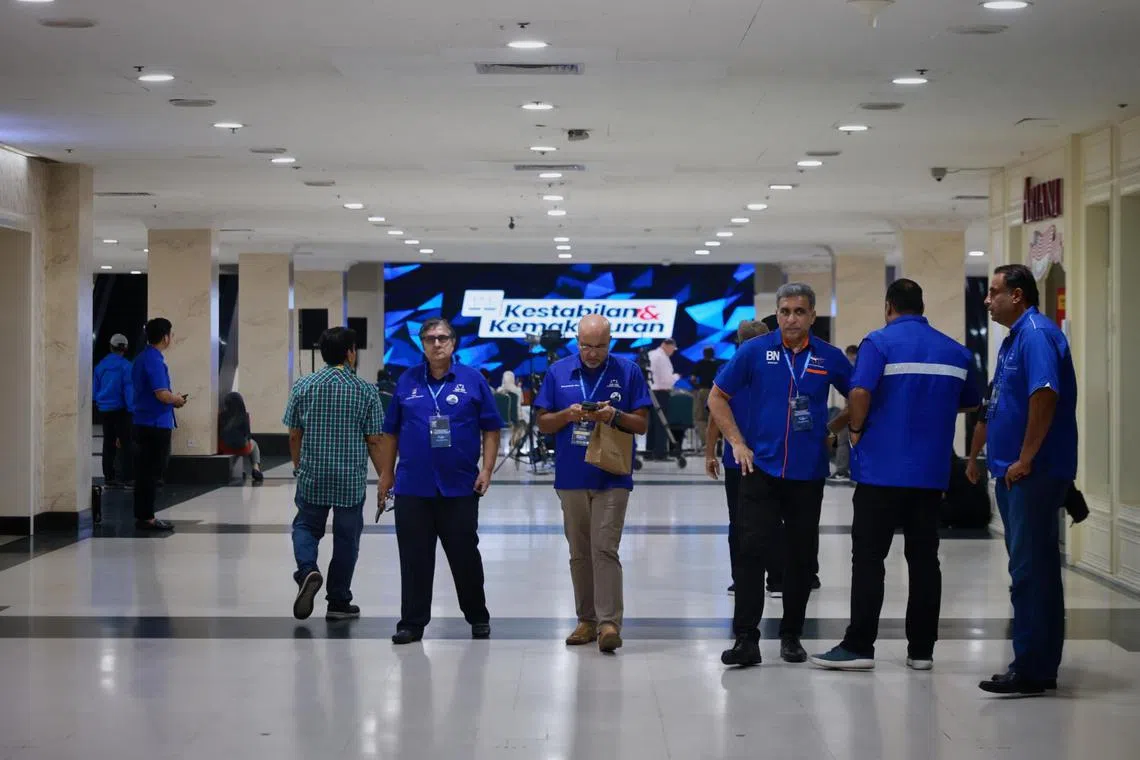 Barisan Nasional members at the World Trade Centre in Kuala Lumpur on Nov 19, 2022.