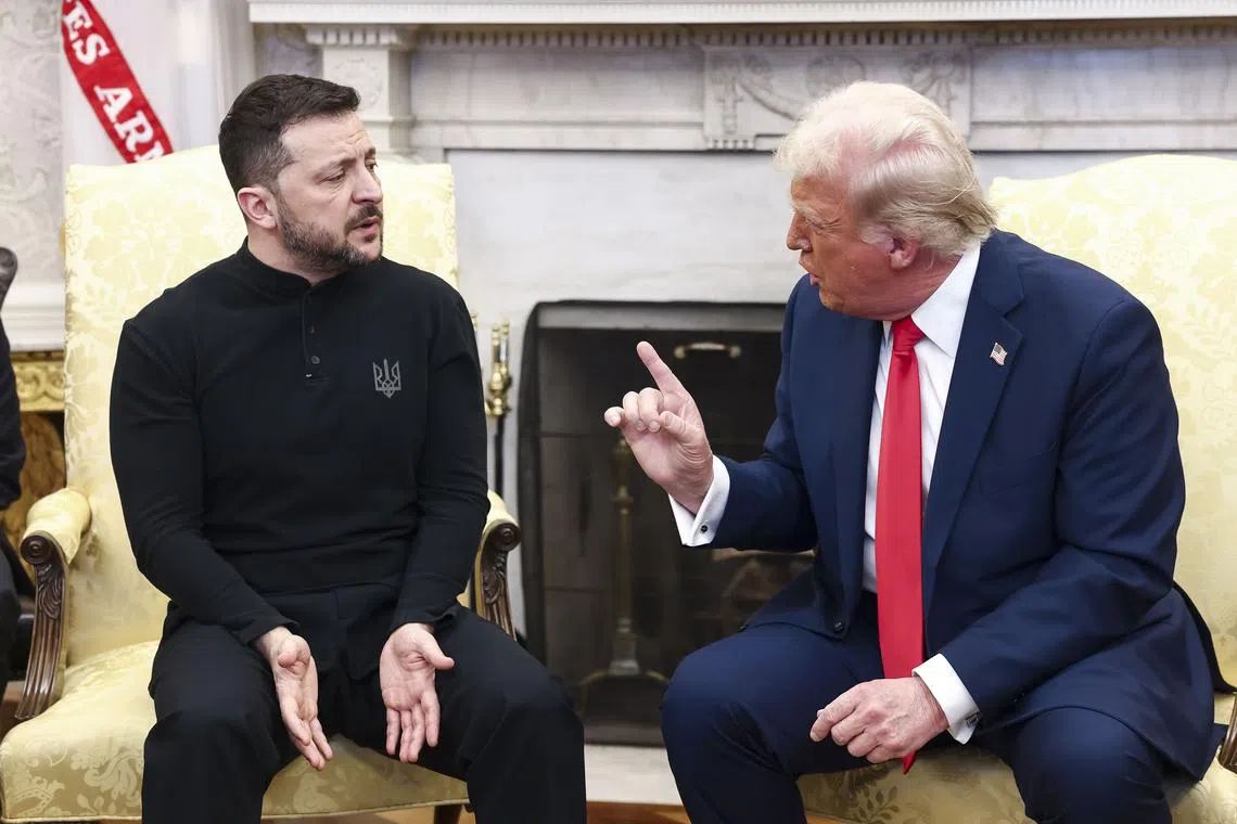 Ukrainian President Volodymyr Zelensky (left) and US counterpart Donald Trump clashed at a White House meeting on Feb 28.