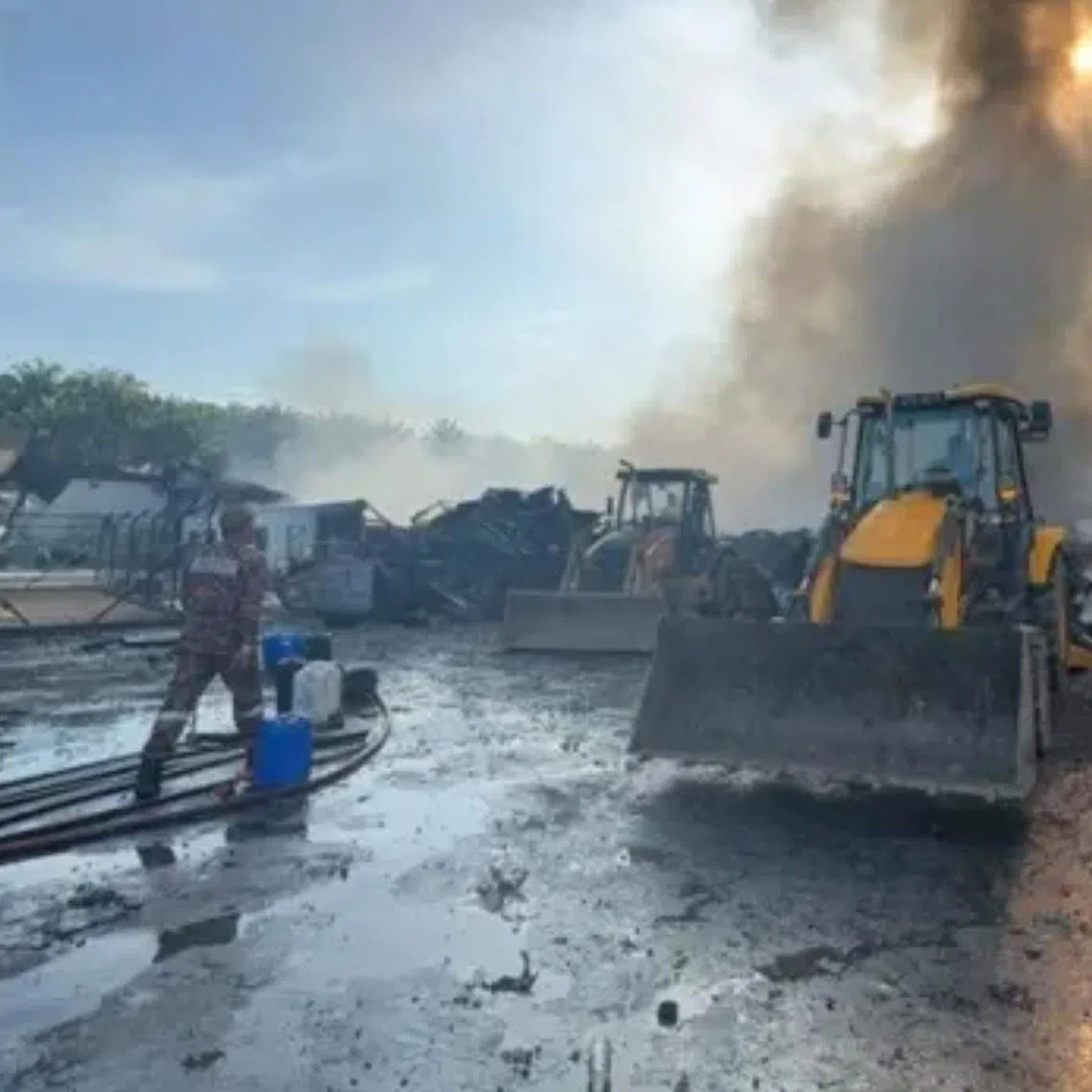 The storage warehouse fire at Jalan Air Hitam, Senai, was reported at 4.37pm on Feb 24, with firefighters still on-site on Feb 25 to extinguish the flames.
