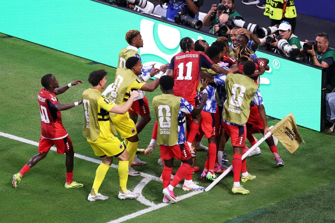 Soccer Football - FIFA World Cup 2026 - Group H -  Uruguay v Cape Verde - Miami Stadium, Miami Gardens, Florida, U.S. - June 21, 2026 Cape Verde's Helio Varela celebrates scoring their second goal with teammates REUTERS/Paul Childs