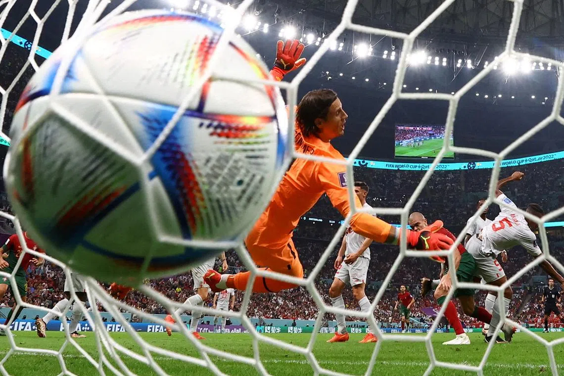 Portugal's Pepe scores their second goal during the Qatar 2022 World Cup round of 16 football match between Portugal and Switzerland at Lusail Stadium in Lusail, Qatar, Dec 6, 2022.