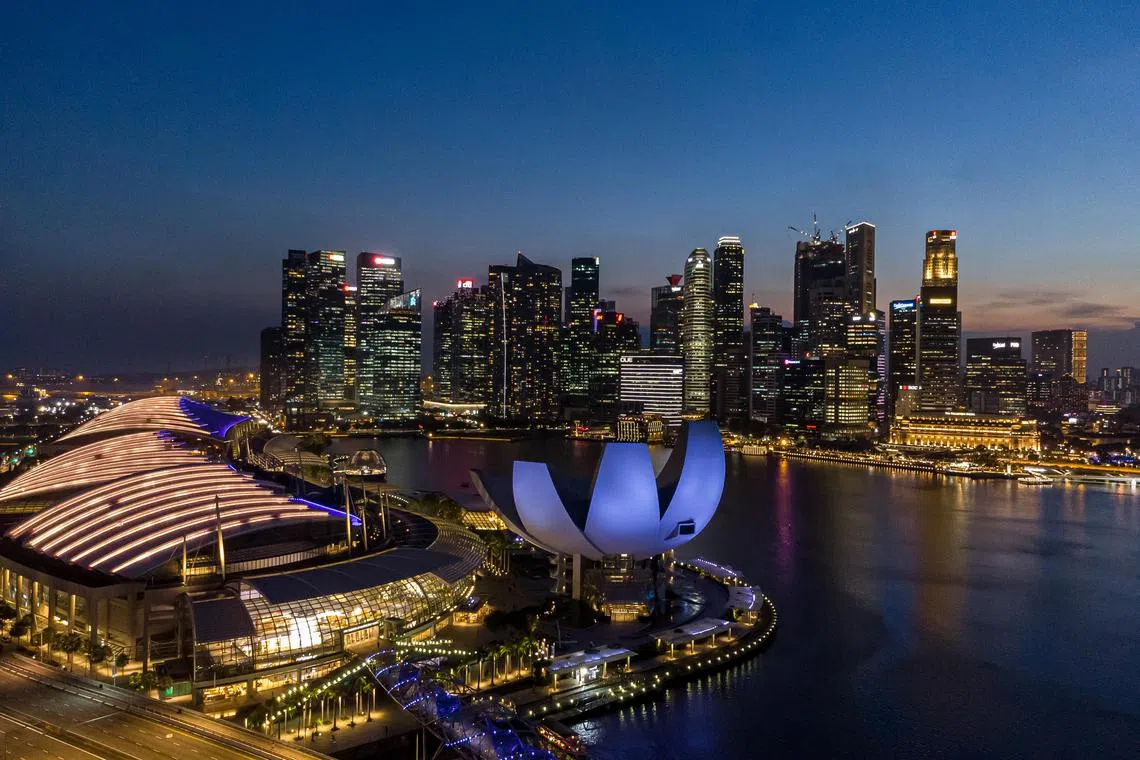 Singapore skyline at night, 14 May 2024. Marina Bay Sands, MBS, Singapore Flyer, Benjamin Sheares Bridge, Gardens by the Bay, GBTB, Sunset, Central Business District, CBD