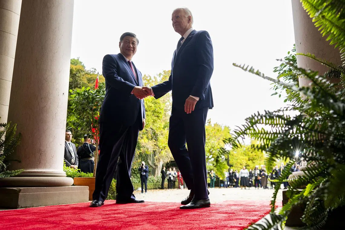 Chinese President Xi Jinping meeting his US counterpart Joe Biden in San Francisco in November 2023.