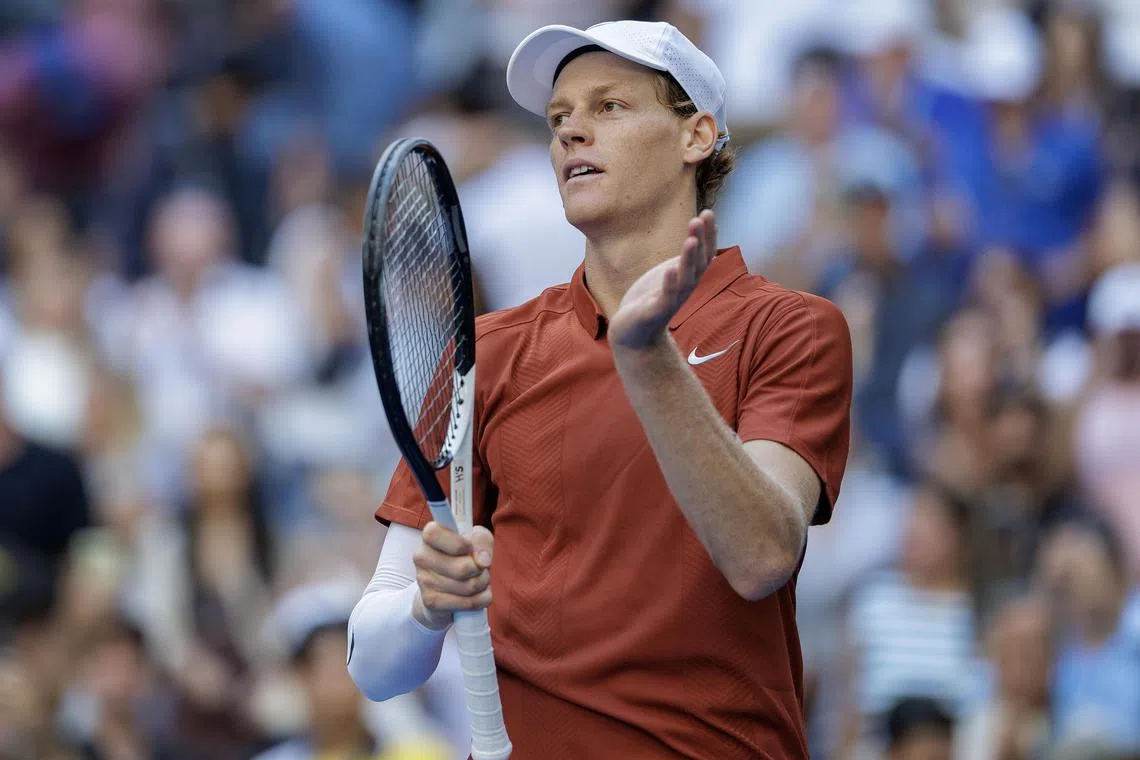 Italy's Jannik Sinner celebrates his win against Canada's Denis Shapovalov.