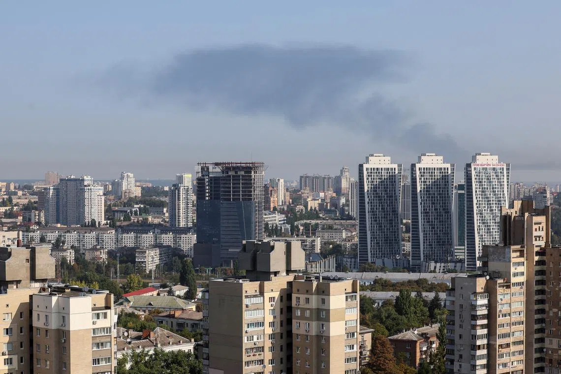 Smoke rises in the sky over the city after a Russian missile strike, amid Russia's attack on Ukraine, in Kyiv, Ukraine August 26, 2024. REUTERS/Gleb Garanich