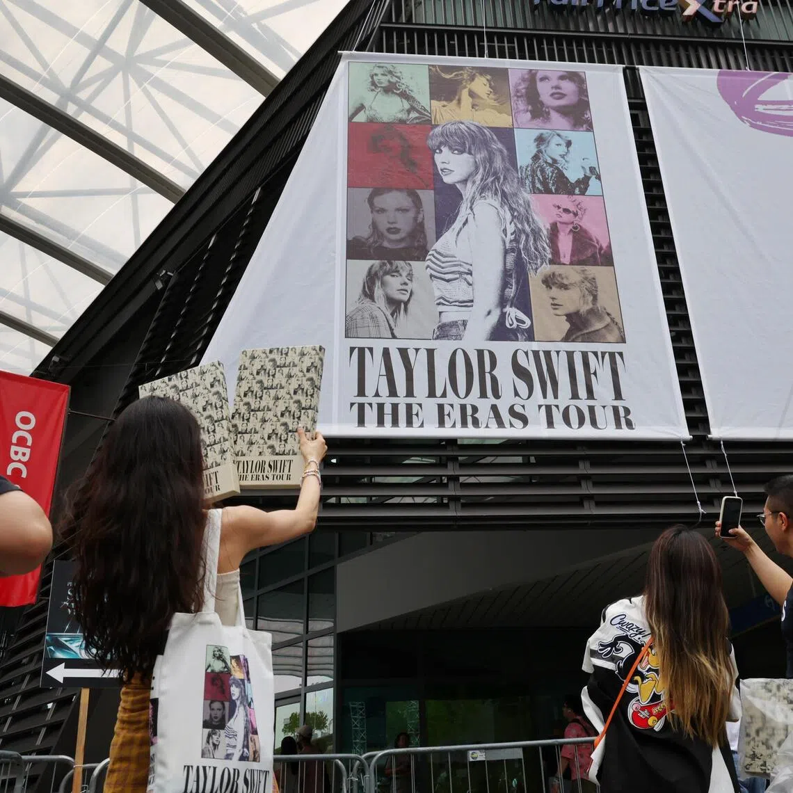 Fans of American singer Taylor Swift gather outside Kallang Wave Mall on March 2, 2024.