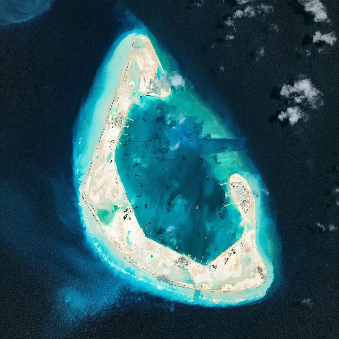 A satellite image provided by Vantor shows Antelope Reef in disputed waters off the coast of Vietnam in April 2026.