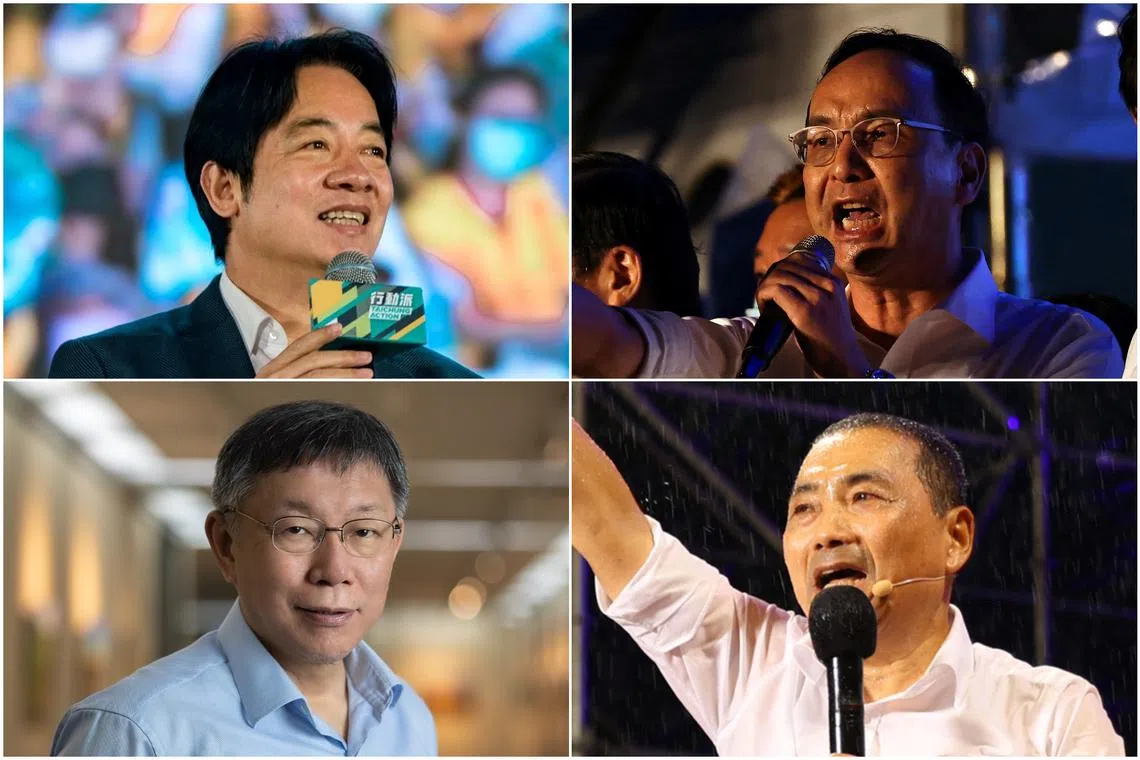 (Clockwise from top left) The Democratic Progressive Party's Mr William Lai, Kuomintang's Mr Eric Chu and Mr Hou Yu-ih, and the Taiwan People’s Party's Dr Ko Wen-je.