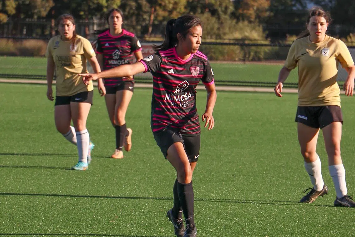 Clara Lau playing in a friendly match for Spring Hills FC on Feb 9.