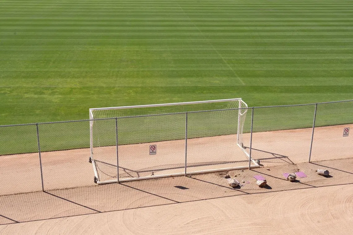 A soccer field stands empty at Kino Sports Complex, where the Iranian men’s soccer team is scheduled to practice for the FIFA World Cup, in Tucson, Arizona, U.S., March 4, 2026.  REUTERS/Rebecca Noble