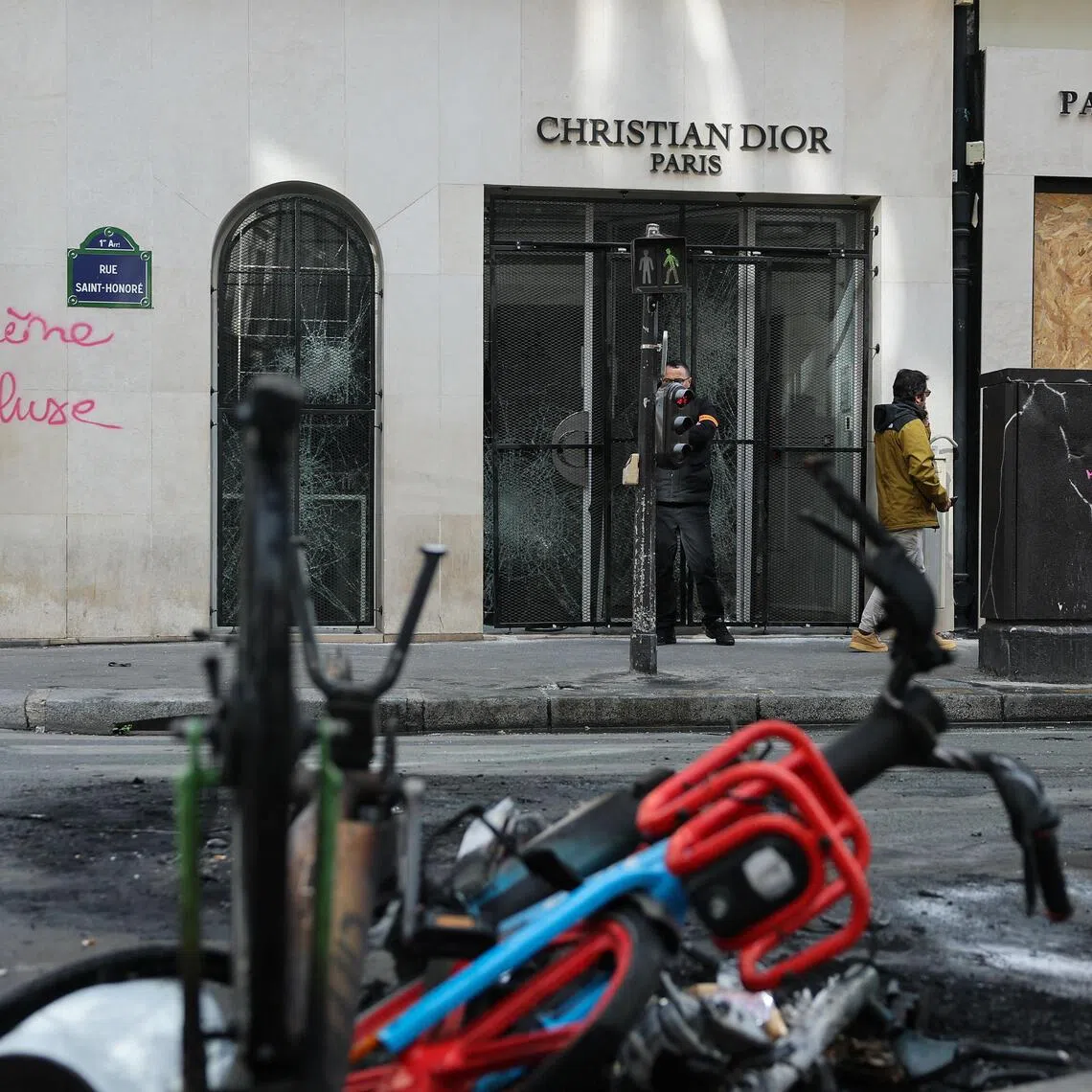 A Christian Dior store in Paris, vandalised during clashes on Oct 17 and 18.