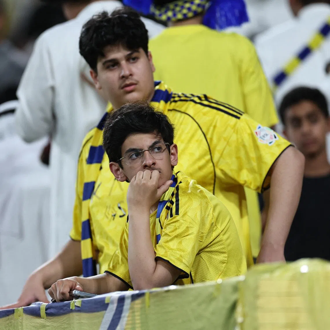 Soccer Football - Saudi Pro League - Al Nassr v Al Hilal - Al Awwal Park, Riyadh, Saudi Arabia - May 12, 2026 Al Nassr's fans react after Al Nassr's Bento scored an own goal and the first for Al Hilal REUTERS/Hamad I Mohammed