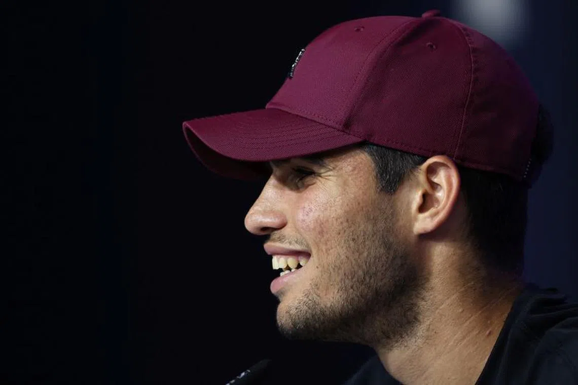 Tennis - U.S. Open - Flushing Meadows, New York, United States - August 25, 2023, Carlos Alcaraz of Spain during a press conference ahead of the 2023 the U.S. Open Tennis Championships. REUTERS/Mike Segar