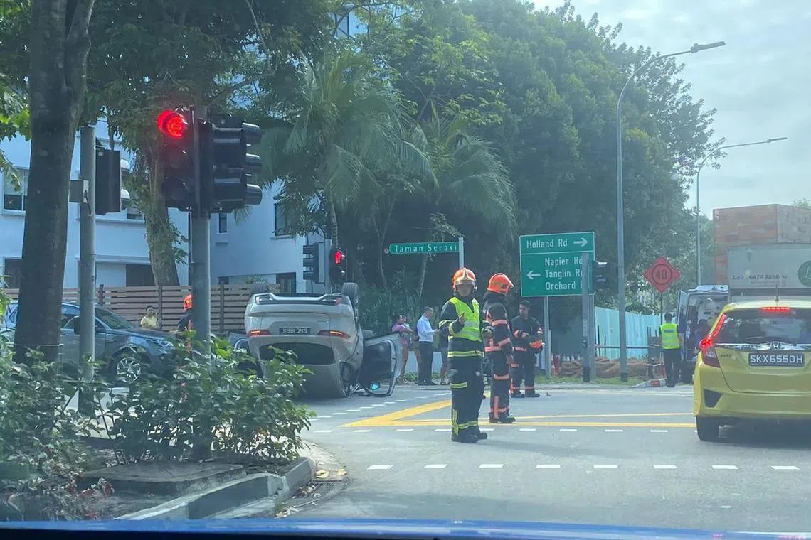 A photo of the aftermath of the accident involving two cars at the junction of Taman Serasi and Cluny Road on March 16, 2023.