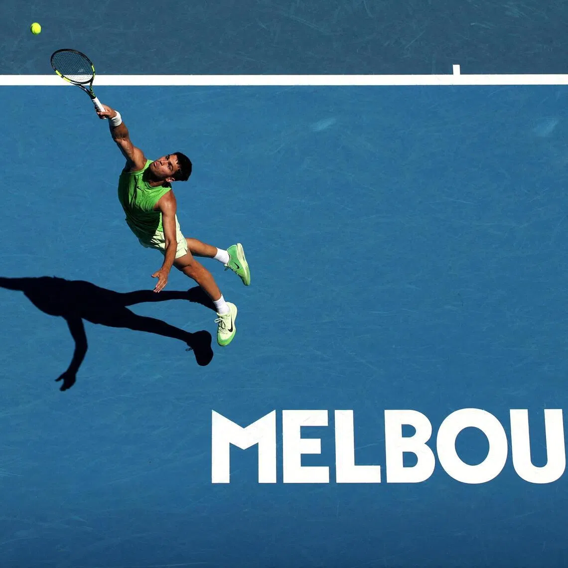 Spain's Carlos Alcaraz in action during his third round match against France's Corentin Moutet.