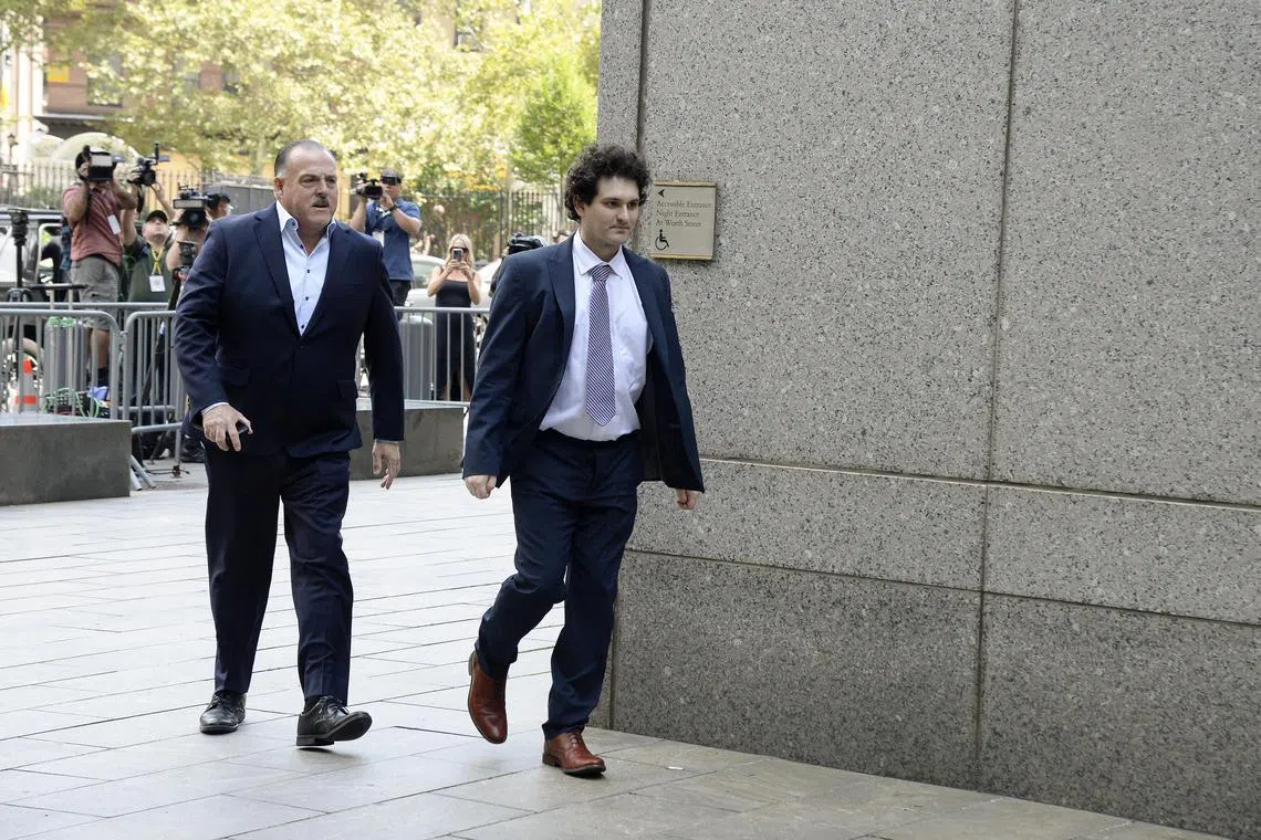 Sam Bankman-Fried arrives for his bail hearing at a court in Manhattan.